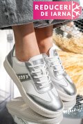 PANTOFI SPORT ALB ARGINTIU PIELE NATURALA FSP005016