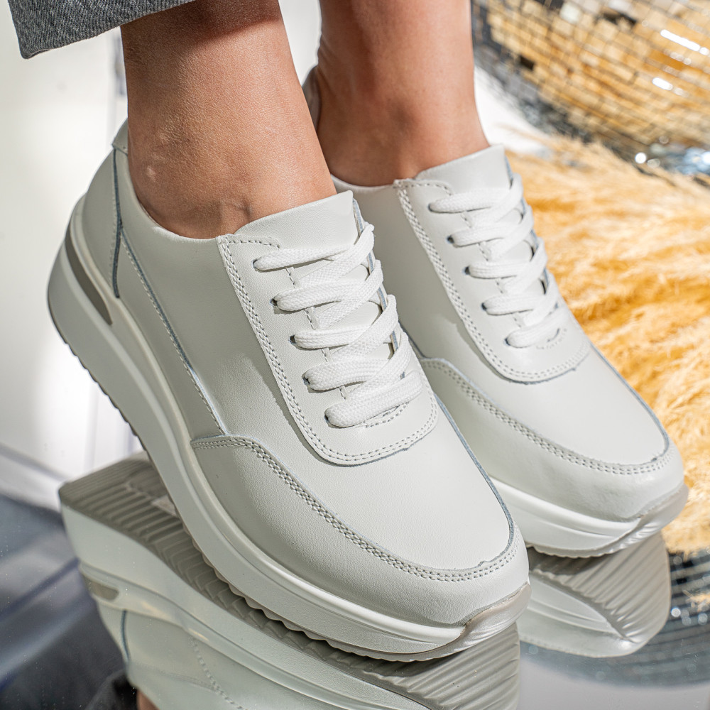 PANTOFI SPORT ALBI PIELE NATURALA TSP3098