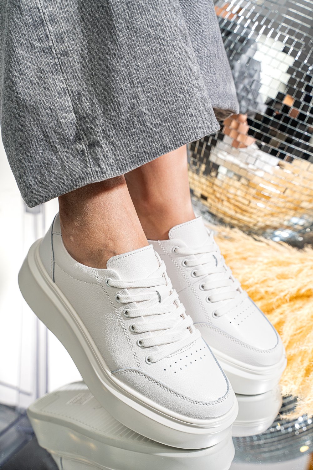 PANTOFI SPORT ALBI PIELE NATURALA FSP001672