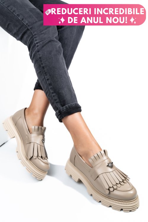 Mocasini dama piele naturala bej 3s7795