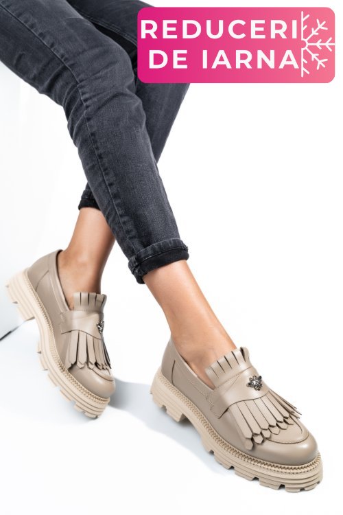 Mocasini dama piele naturala bej 3s7795