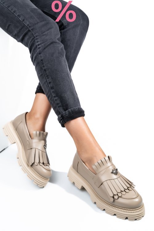 Mocasini dama piele naturala bej 3s7795