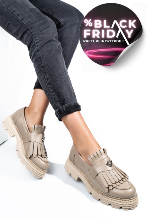 Mocasini dama piele naturala bej 3s7795