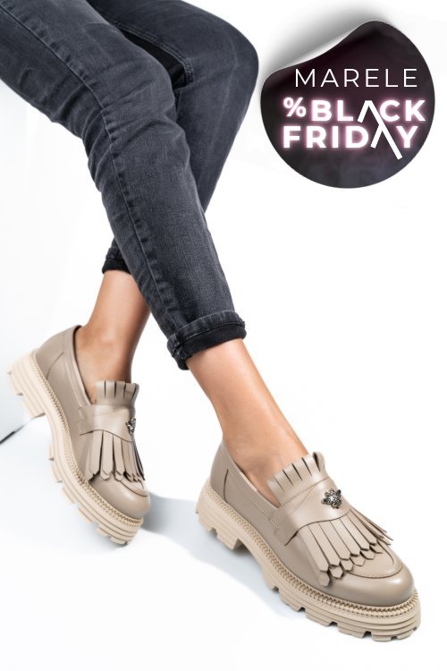 Mocasini dama piele naturala bej 3s7795