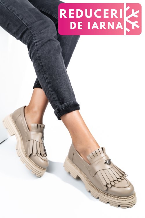 Mocasini dama piele naturala bej 3s7795