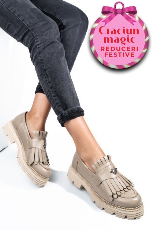 Mocasini dama piele naturala bej 3s7795