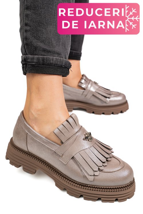 Mocasini dama piele naturala gri sidef 3s7795
