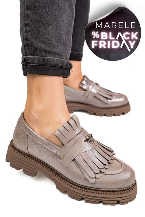 Mocasini dama piele naturala gri sidef 3s7795