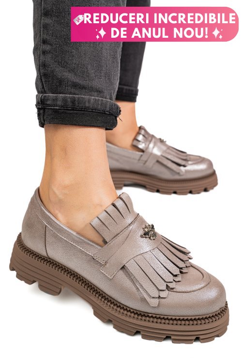 Mocasini dama piele naturala gri sidef 3s7795