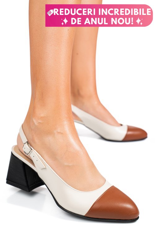 Pantofi bej maro piele naturala 1pc582