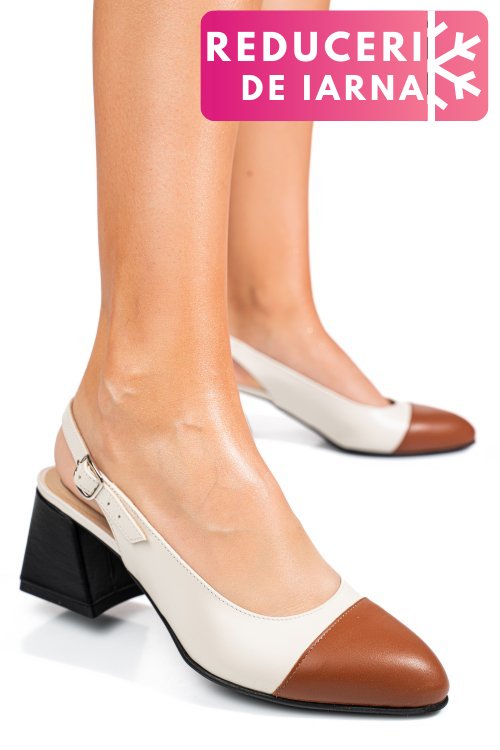 Pantofi bej maro piele naturala 1pc582