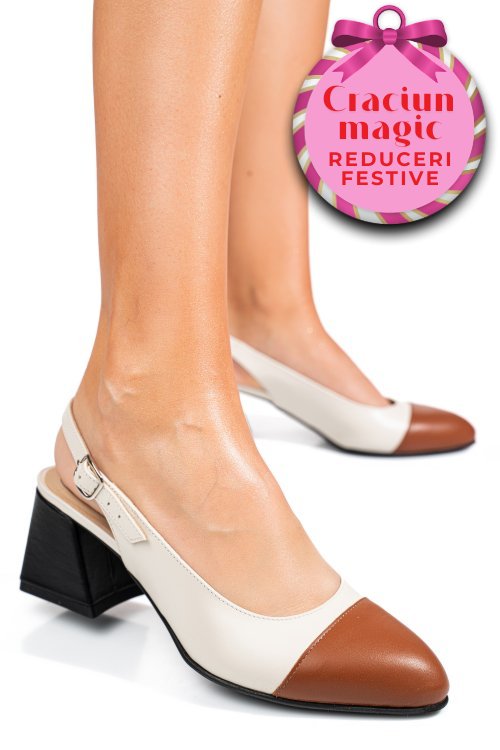 Pantofi bej maro piele naturala 1pc582