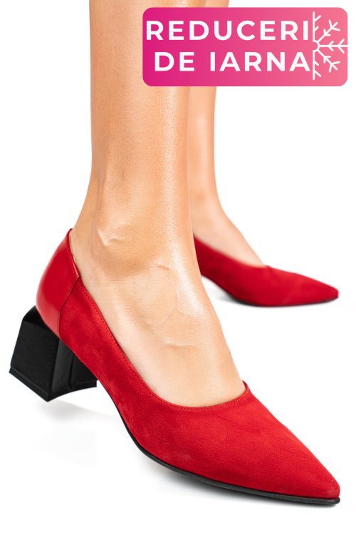 Pantofi rosii piele naturala intoarsa 5s77461