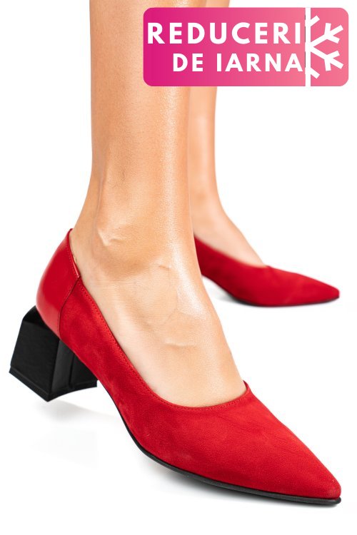 Pantofi rosii piele naturala intoarsa 5s77461