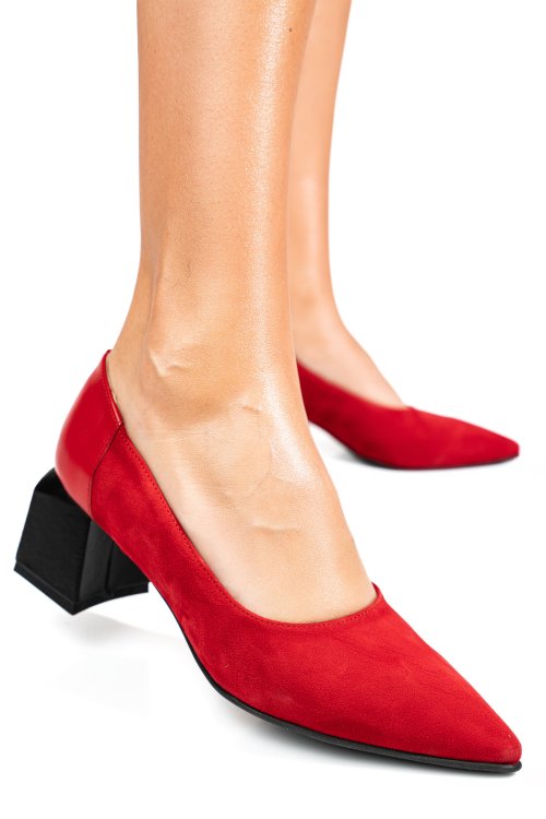 Pantofi rosii piele naturala intoarsa 5s77461