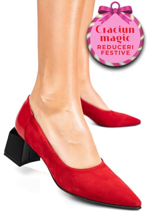 Pantofi rosii piele naturala intoarsa 5s77461