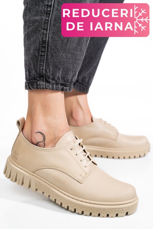 Pantofi bej piele naturala dw23-i1139