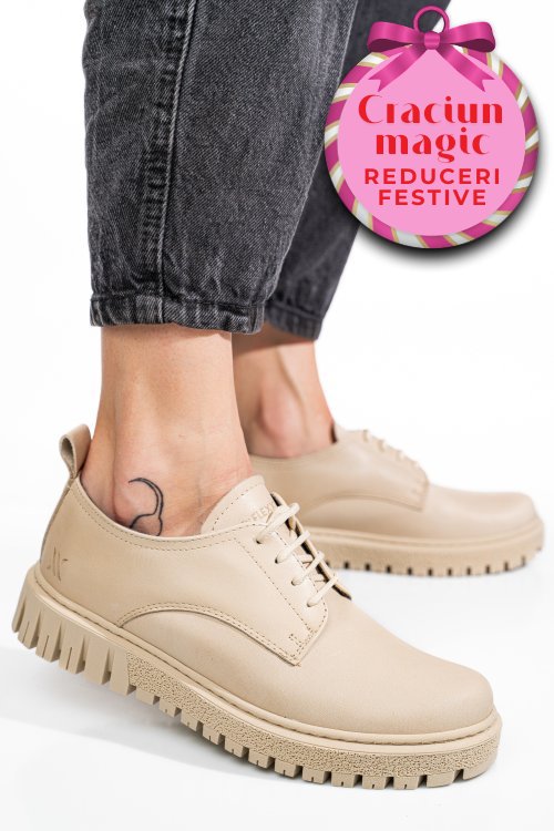 Pantofi bej piele naturala dw23-i1139