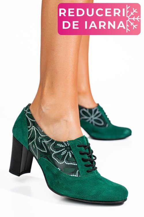 Pantofi verzi piele naturala intoarsa 1pc717-ii