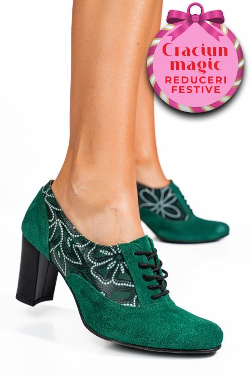 Pantofi verzi piele naturala intoarsa 1pc717-ii