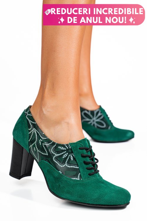 Pantofi verzi piele naturala intoarsa 1pc717-ii
