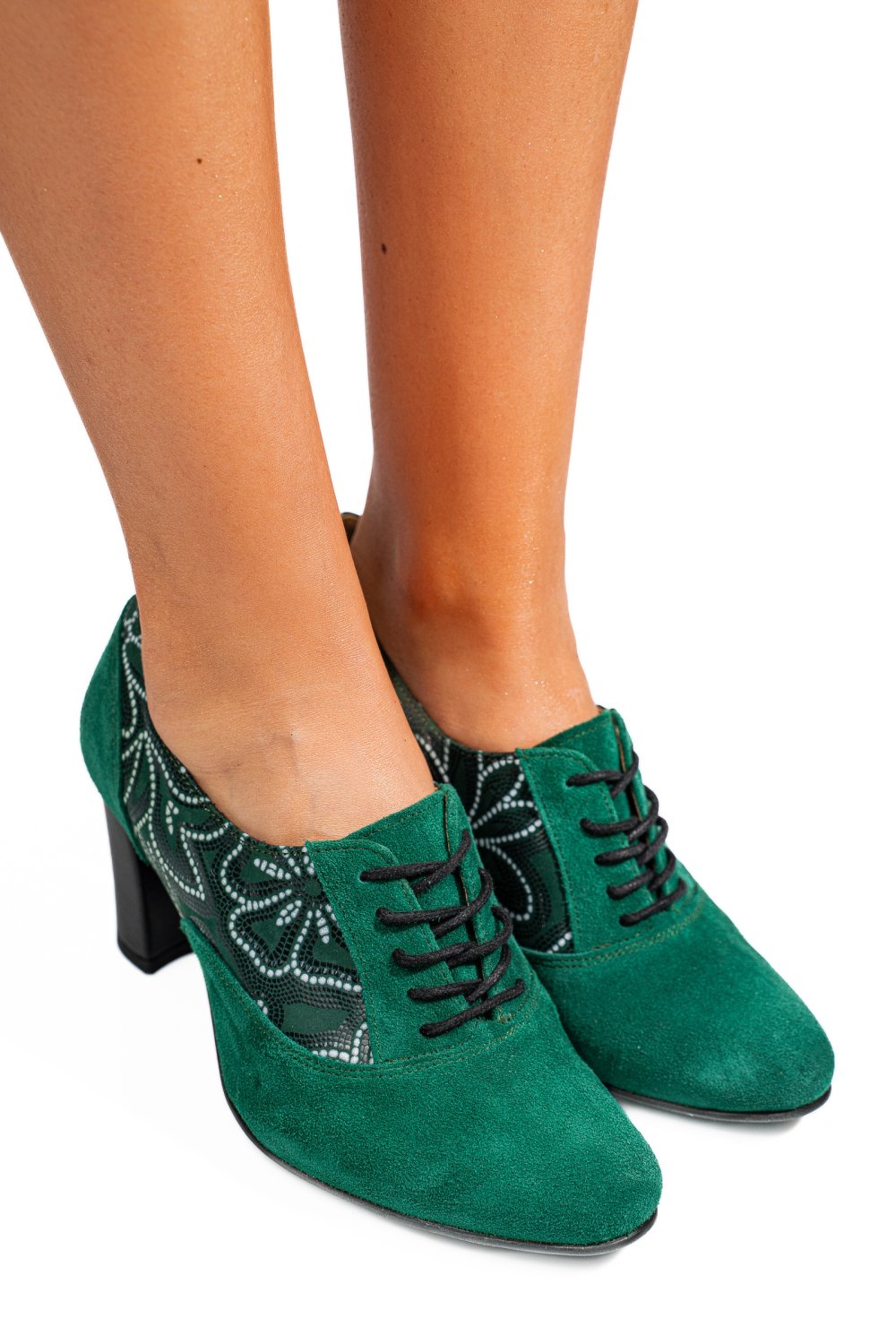 PANTOFI VERZI PIELE NATURALA INTOARSA 1PC717-II
