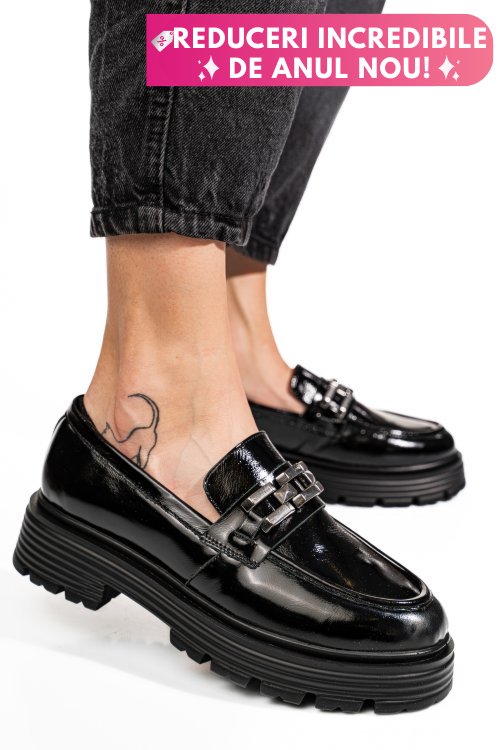 Mocasini negri piele aturala lacuita 7s7733