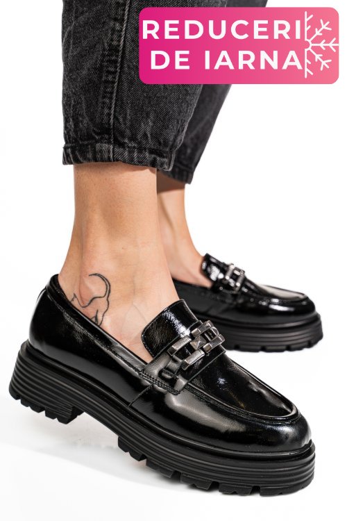 Mocasini negri piele aturala lacuita 7s7733