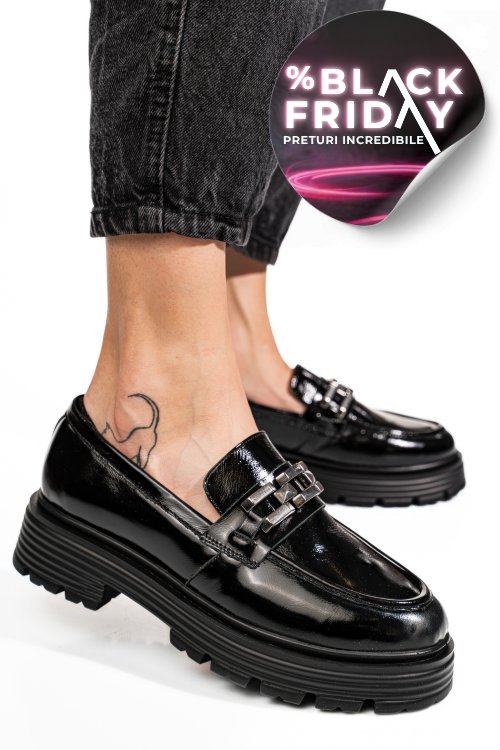 Mocasini negri piele aturala lacuita 7s7733