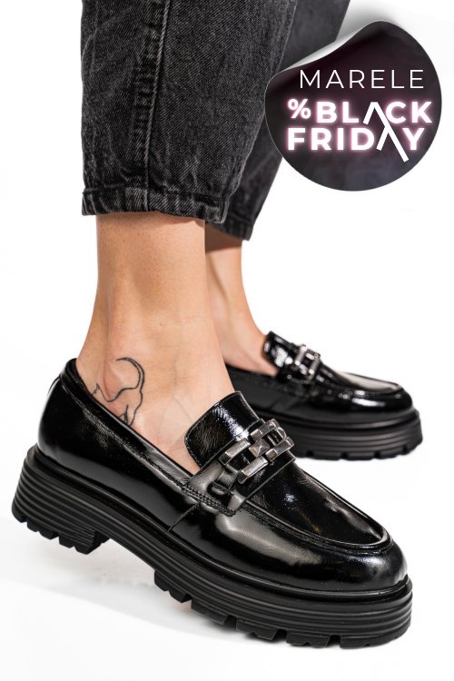 Mocasini negri piele aturala lacuita 7s7733