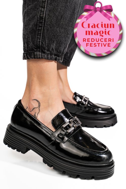 Mocasini negri piele aturala lacuita 7s7733