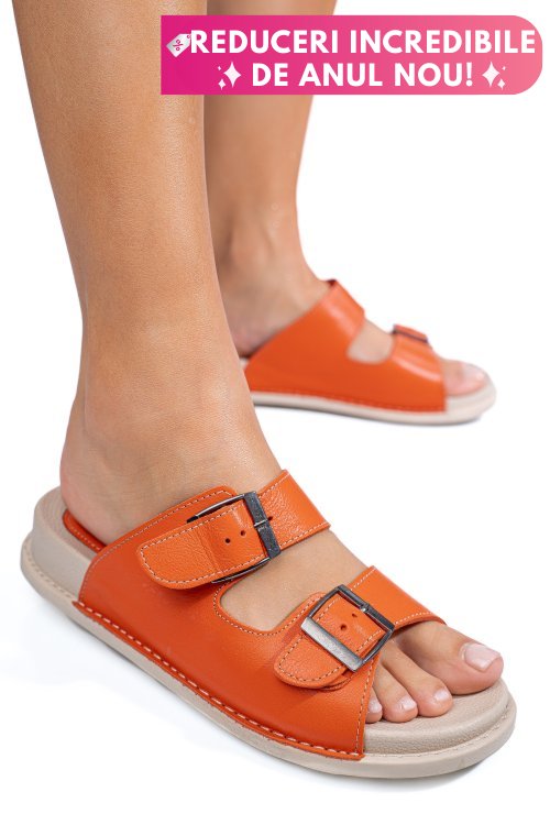 Papuci portocalii piele naturala apckd-0100