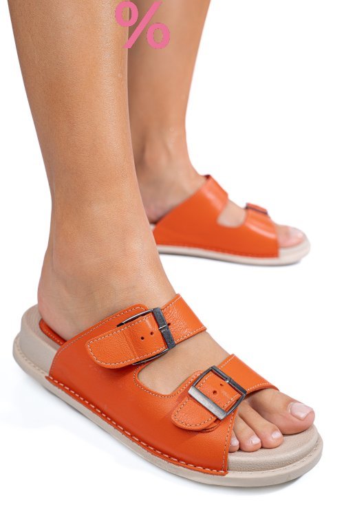 Papuci portocalii piele naturala apckd-0100