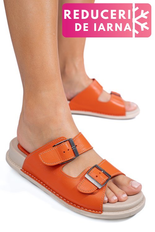 Papuci portocalii piele naturala apckd-0100