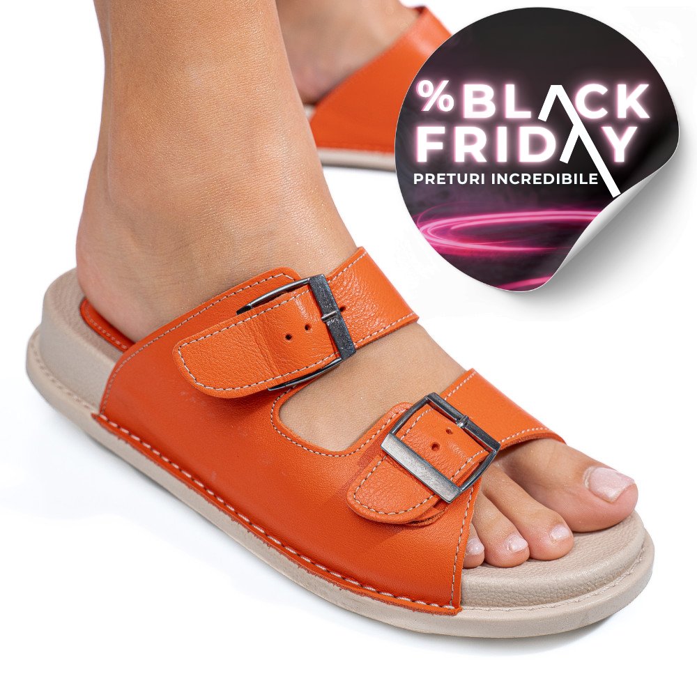 PAPUCI PORTOCALII PIELE NATURALA APCKD-0100