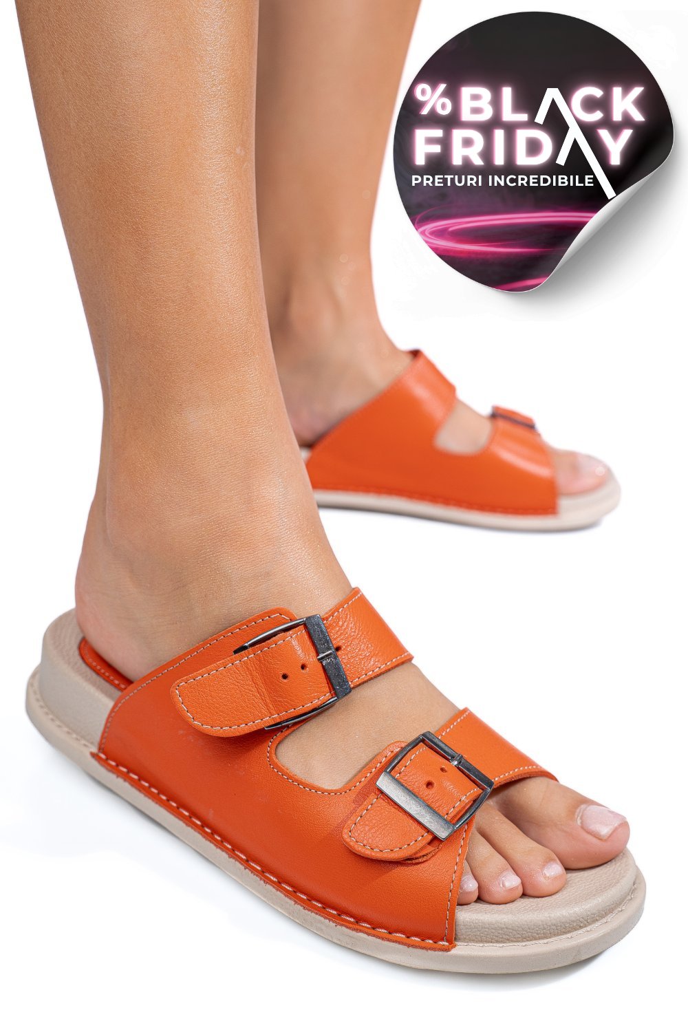 PAPUCI PORTOCALII PIELE NATURALA APCKD-0100