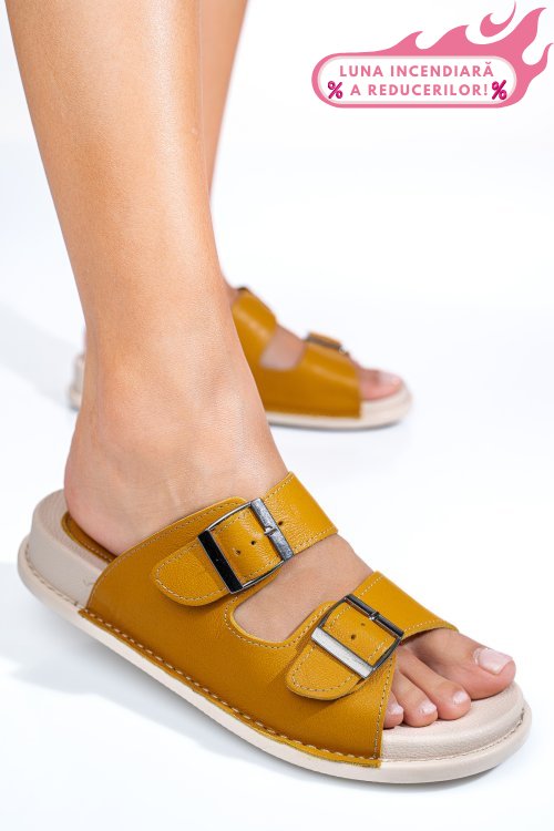Papuci mustar piele naturala apckd-0100