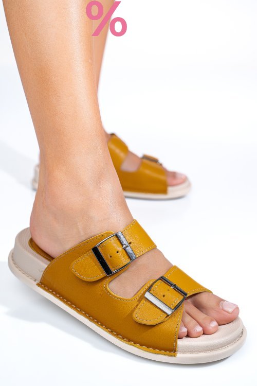 Papuci mustar piele naturala apckd-0100