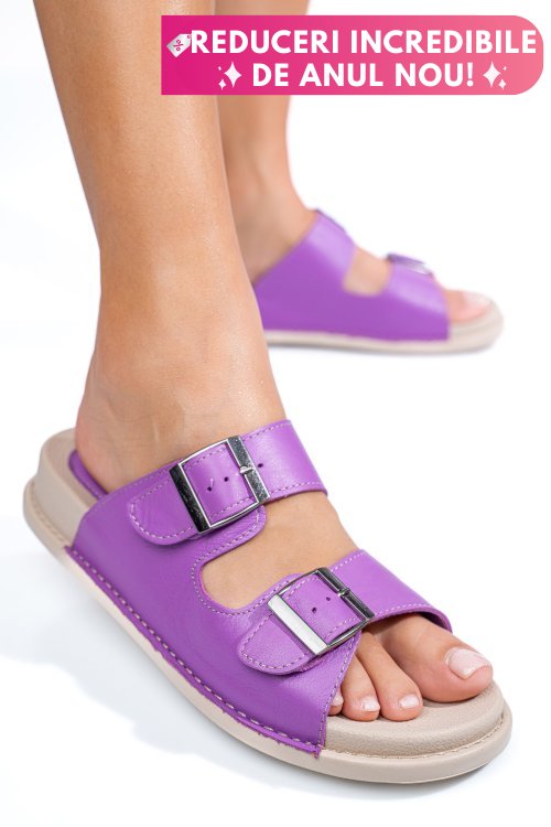 Papuci mov piele naturala apckd-0100