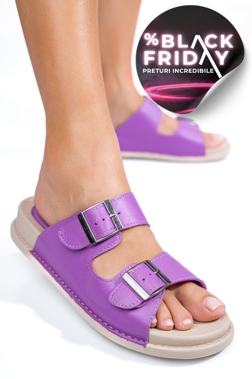 Papuci mov piele naturala apckd-0100