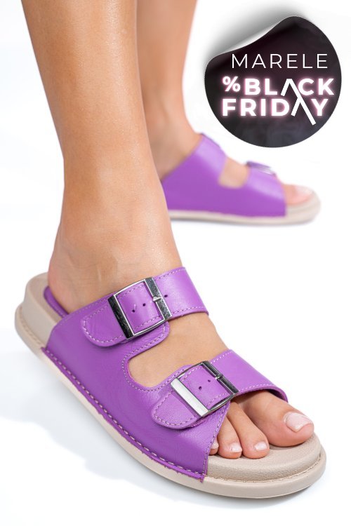 Papuci mov piele naturala apckd-0100