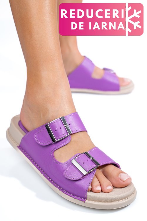 Papuci mov piele naturala apckd-0100