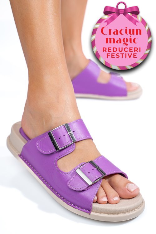 Papuci mov piele naturala apckd-0100