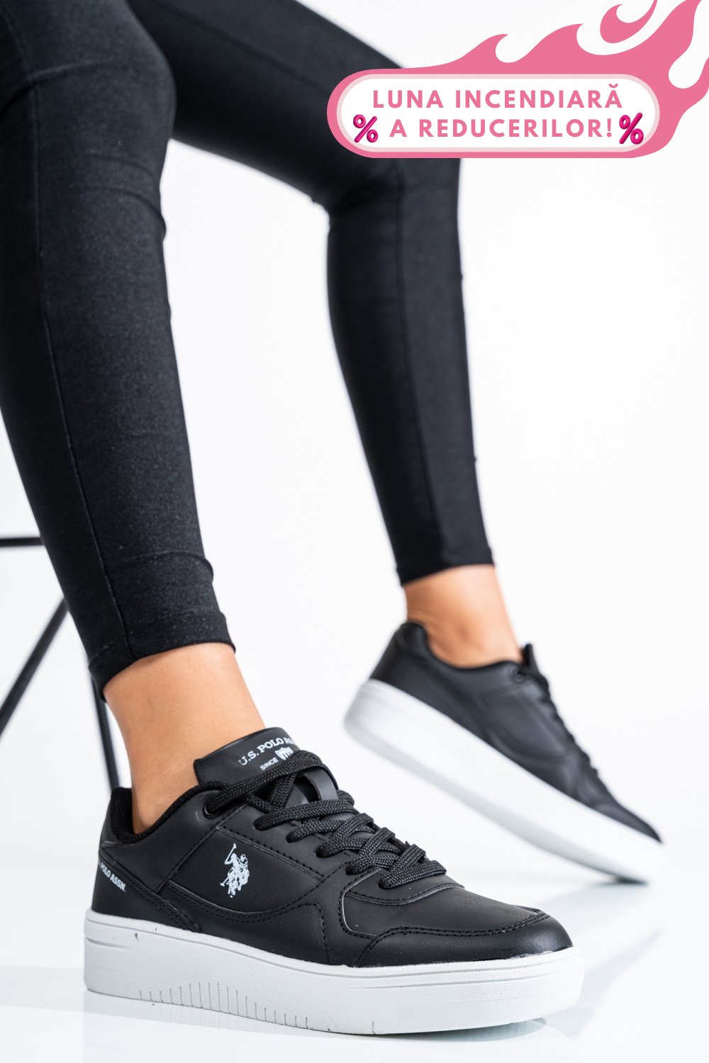 U.S. POLO ASSN, PANTOFI SPORT BLACK WHITE LEE-WMN
