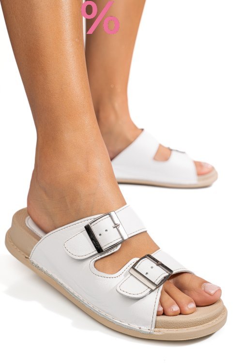 Papuci albi piele naturala apckd-0100