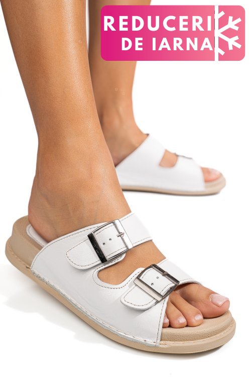 Papuci albi piele naturala apckd-0100
