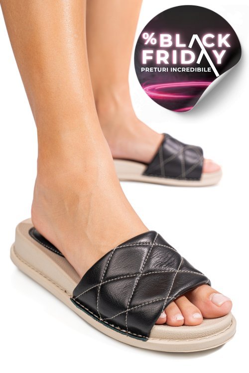 Papuci negri piele naturala apckd-0110