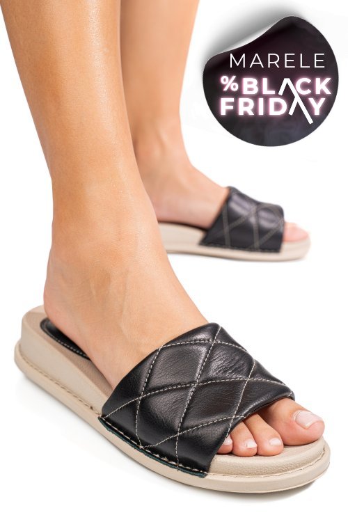 Papuci negri piele naturala apckd-0110