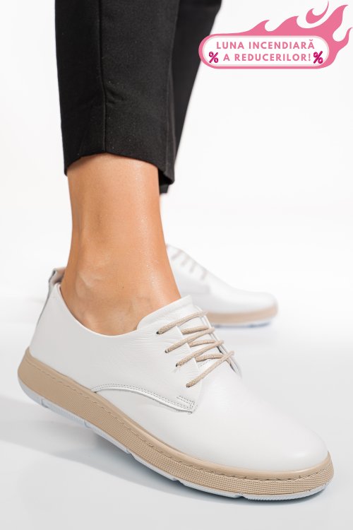 Pantofi albi piele naturala apckd070