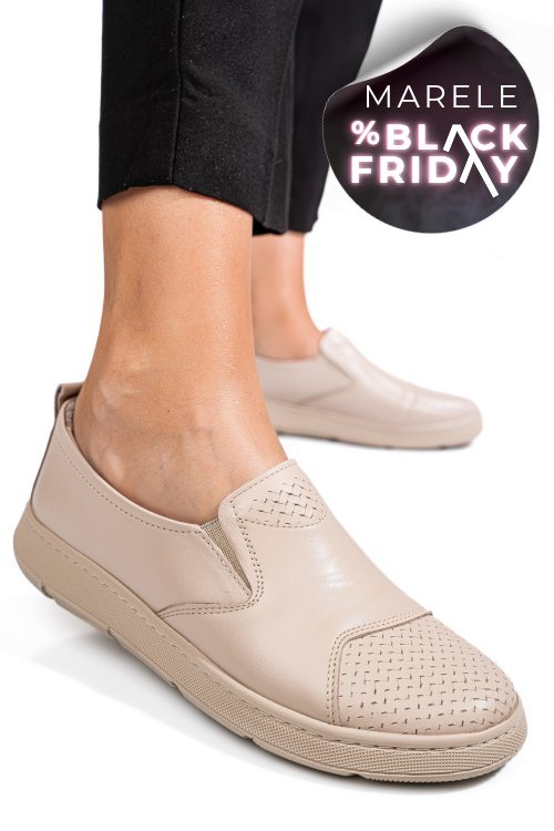 Pantofi bej piele naturala apckd090